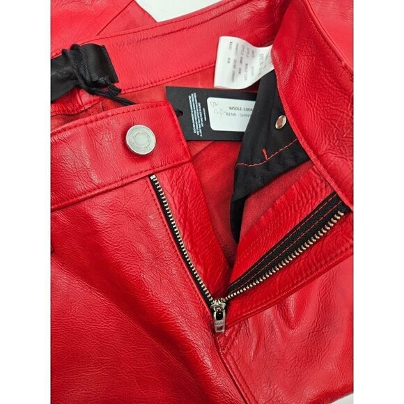 New RtA Remi Red Leather Pants Womens 26 Shiny Cherry Straight Leg - Picture 6 of 8